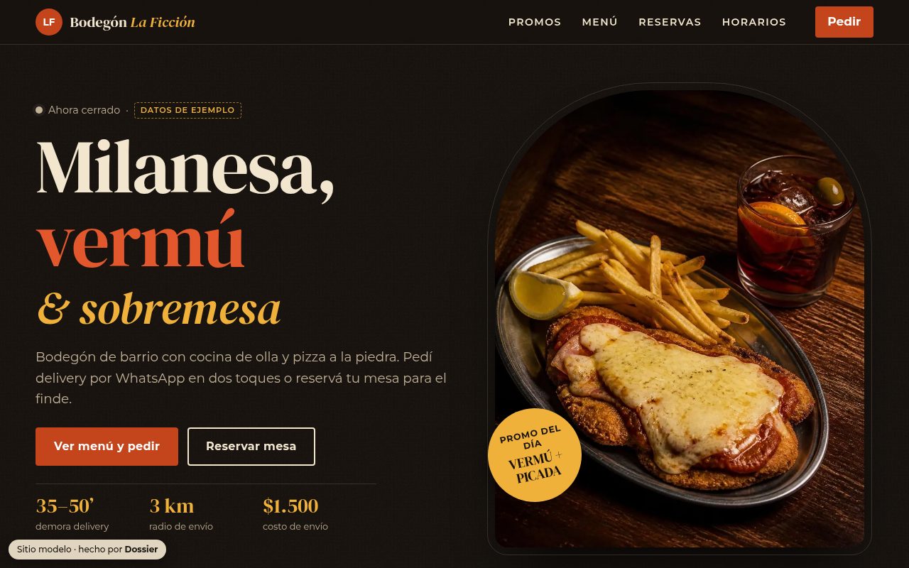 Captura del sitio modelo Bodegón La Ficción