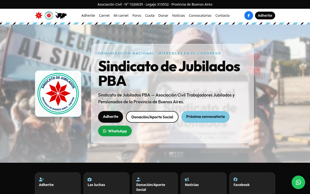 Captura del sitio del Sindicato de Jubilados PBA
